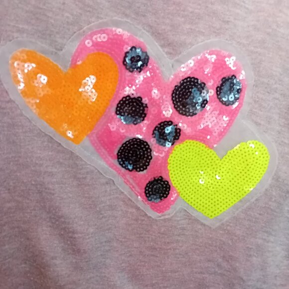 Y2K Kiddo Hearts Neon Sequin Mesh Back Crop Half Sleeve Top Mcbling Approx L - Picture 5 of 12